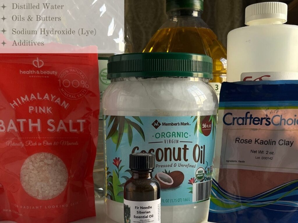 Soapmaking supplies on a table.