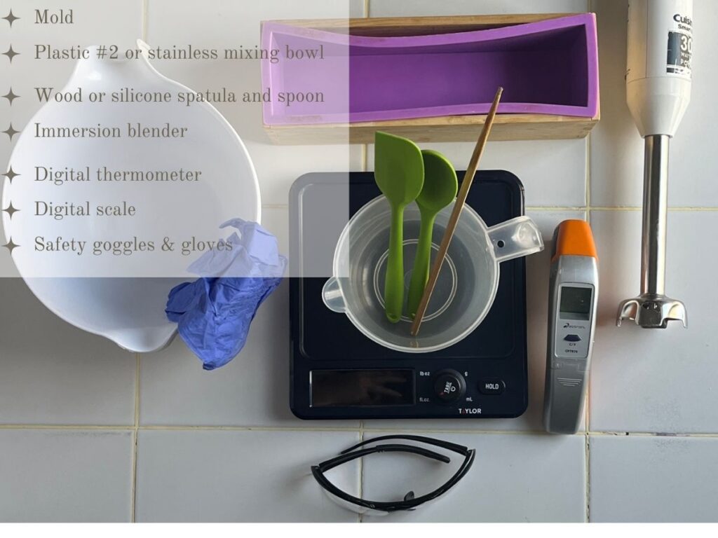 Soapmaking equipment sitting on a table
