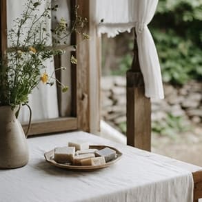 Plate of assorted soaps on a patio table